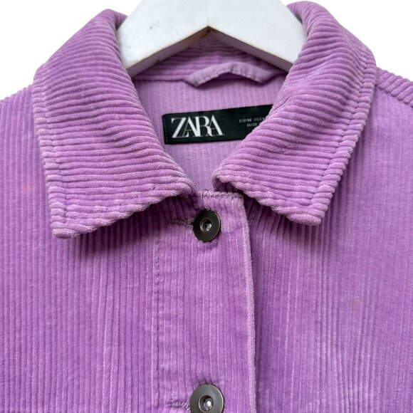 ZARA Corduroy Shirt Jacket Medium Purple Lavender Cotton Womens Long Sleeve Top - Picture 8 of 12